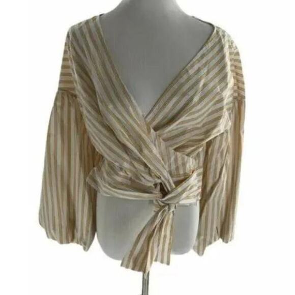 Derek Lam 10 Crosby Cropped Bell Sleeve Tie Waist Blouse Top Size 14 - Picture 6 of 10